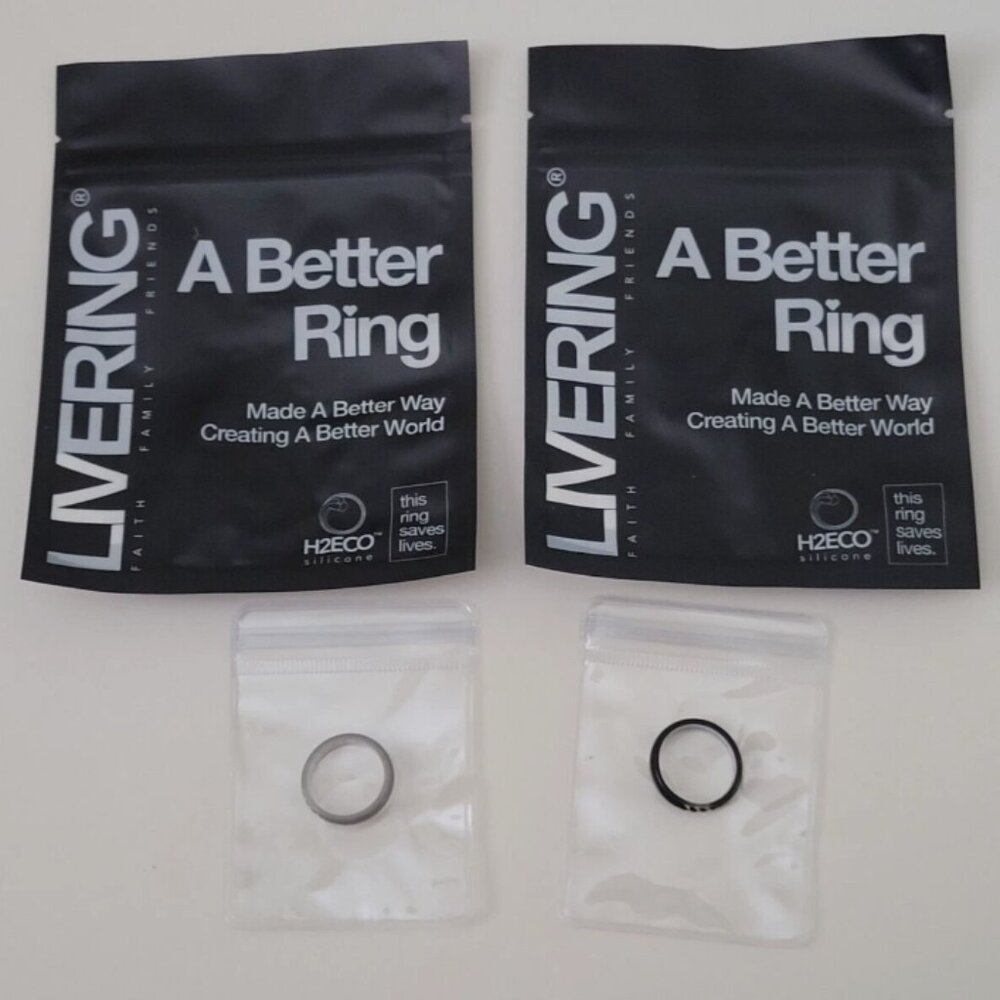 Lot of 2 A Force for Good (AFFG) Live Ring®, Obsidian & Granite - Size 8 (4 mm)